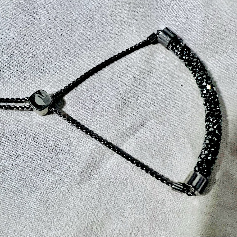 Swarovski Grey/Metallic Crystals Adjustable Sliver Finish Bracelet
